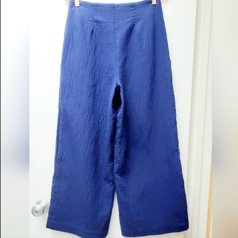 Anthropologie Maeve Preppy Blue Cotton Blend Wide Leg Ankle Pants Size 6 - Picture 6 of 11